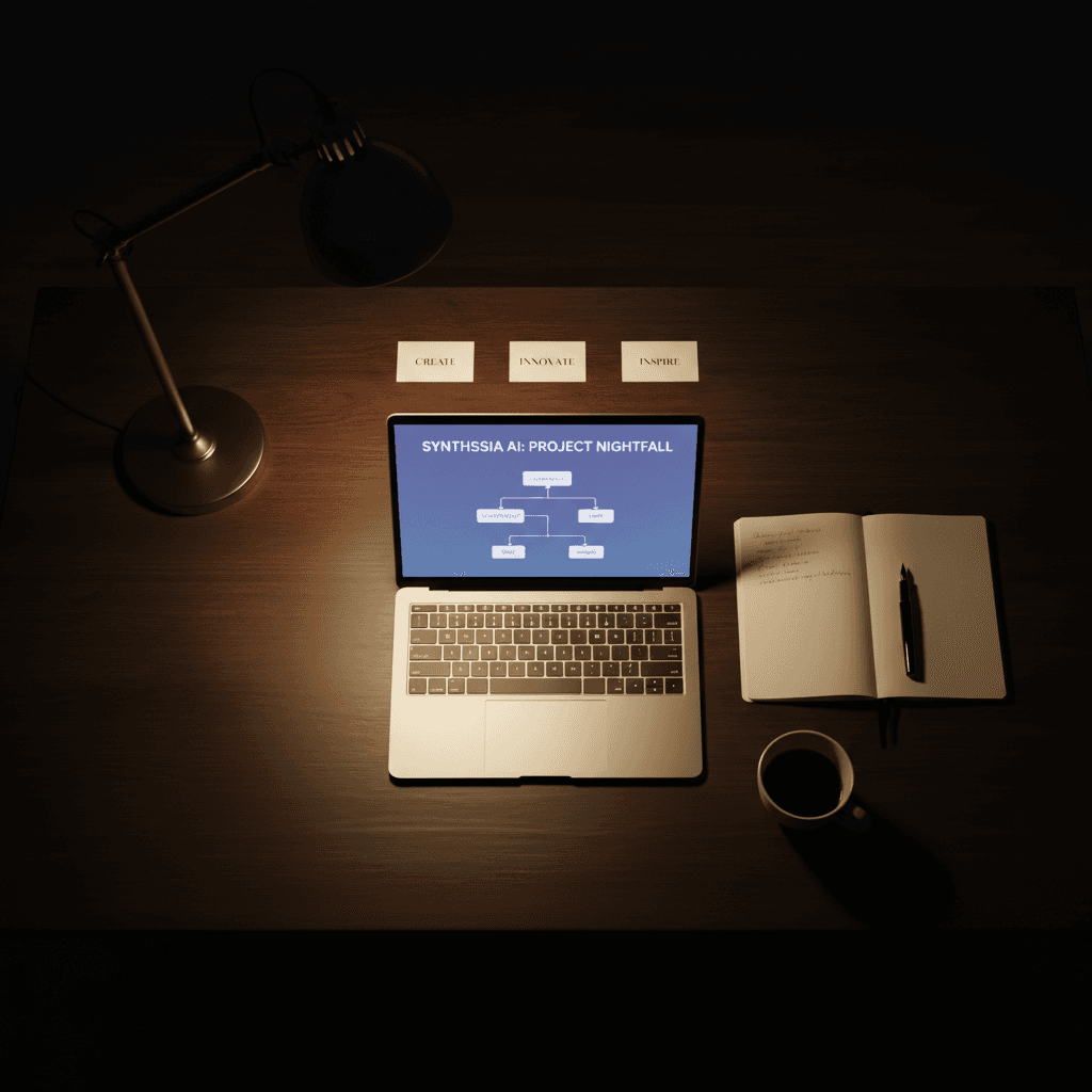 Corner of a desk with paper and pen in dim light